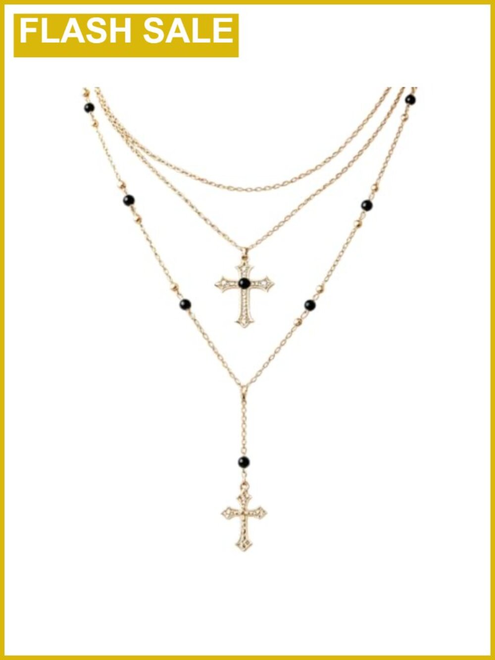 Gold Layered Rosary Necklace Catholic Cross Y Pendant Choker for Women